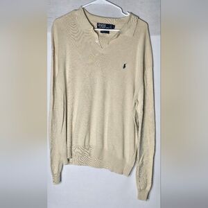 Polo Ralph Lauren Men’s Vintage Long Sleeve Cream Polo - Size L 100% Pima Cotton